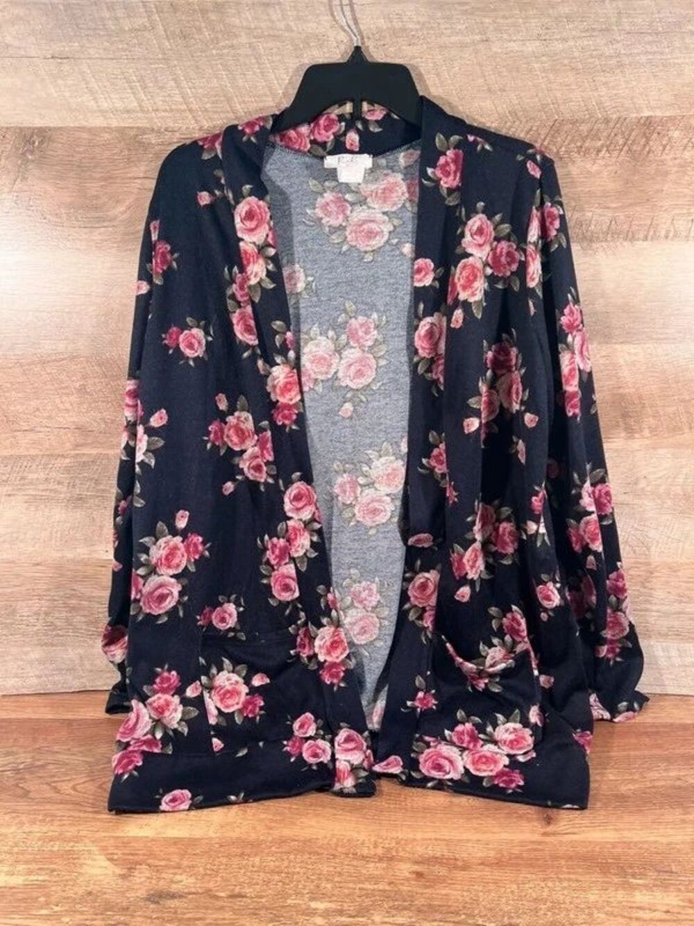 Navy Blue/Black Flower Print Cardigan Sweater